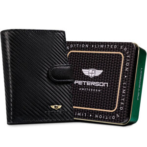 Veľká pánska kožená peňaženka s uhlíkovým poťahom - Peterson