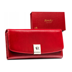 Veľká, kožená dámska peňaženka so zapínaním na patentku z systemem RFID — Rovicky
