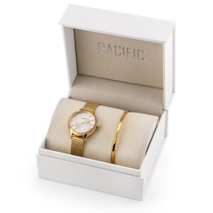 Dámske hodinky PACIFIC X6167 siatka - gold - komplet prezentowy (zy733a)