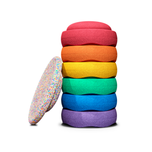 balanční kameny Stapelstein Super Confetti Rainbow Set classic, 6+1 ks EUR