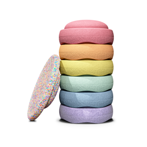 balanční kameny Stapelstein Super Confetti Rainbow Set pastel, 6+1 ks EUR