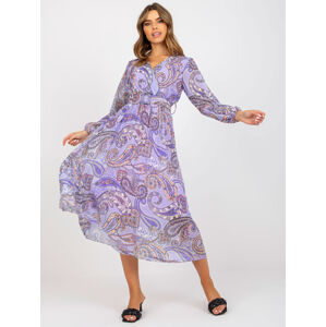 Svetlofialové vzorované šaty s opaskom a plisovanou sukňou -DHJ-SK-11389-2.52P-violet Veľkosť: ONE SIZE