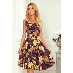 Elegantné čierno/žlté šaty s lístím ARIANNA 114-13 Veľkosť: M