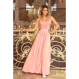 Pastelovo ružové dlhé šaty bez rukávov VIVIANA 215-4 Veľkosť: L