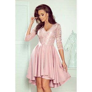 Púdrovo ružové šaty s čipkovými rukávmi FRANCESCA 210-11 Veľkosť: 2XL