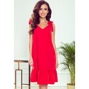 Červené šaty s volánom ELVIRA 306-1 Veľkosť: M