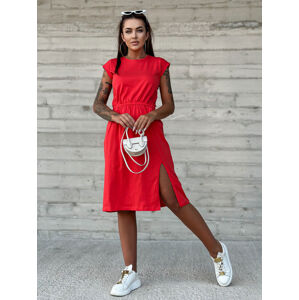 Červené midi šaty s rozparkom TW-SK-2318.69P-red Veľkosť: 2XL