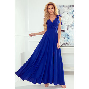 Dlhé modré šaty s výstrihom ELENA 405-2 Veľkosť: XL
