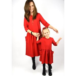 Súprava šiat s vreckami pre mamičku a dcéru - červená Veľkosť dospelý: 36/38, Veľkosť dieťa 2: 128/134