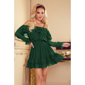 Zelené šifónové šaty s holými ramenami DAISY 360-2 Veľkosť: L