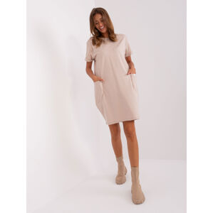 Béžové šaty s vreckami -RV-SK-8724.12-béžové Veľkosť: L/XL