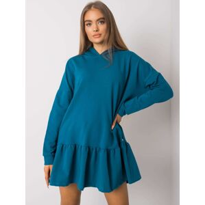 Modré dámske mikinové šaty s volánom RV-SK-7184.22X-sea Veľkosť: L/XL