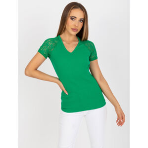 Zelené tričko s čipkovými rukávmi -RV-BZ-7986.74-green Veľkosť: M