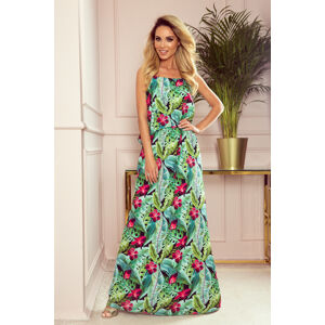 Zelené kvetinové maxi šaty SERENA 294-2 Veľkosť: L