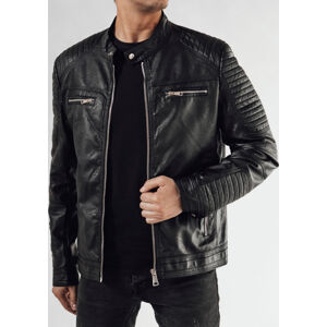 Čierna koženková bunda s prešívaním TX4683 Veľkosť: XL