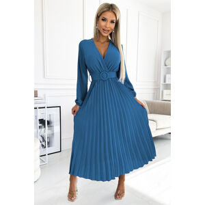 Modré plisované midi šaty VIVIANA 504-5 Veľkosť: ONE SIZE