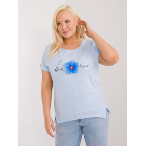 Svetlomodré tričko s aplikáciou kvetiny -RV-BZ-9608.93-light blue Veľkosť: ONE SIZE