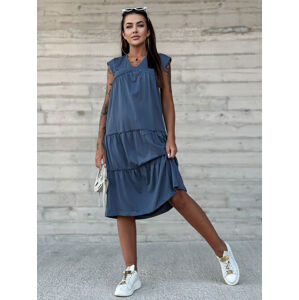 Tmavomodré bavlnené volánové midi šaty TW-SK-2206.04P-dark blue Veľkosť: M
