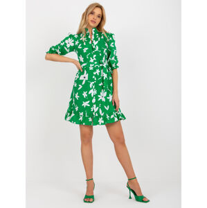 Zelené košeľové kvetinové mini šaty s golierom LK-SK-508923.87-green Veľkosť: 42