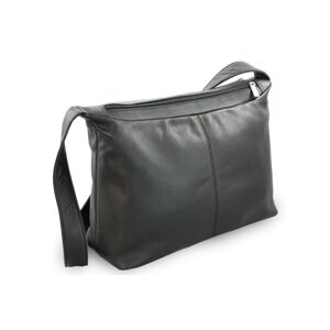 Černá kožená dvouzipová kabelka s širokým popruhem 212-4003-60