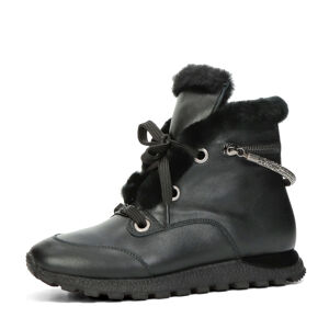 ETIMEĒ dámske kožené členkové topánky s kožušinou - čierne - 36