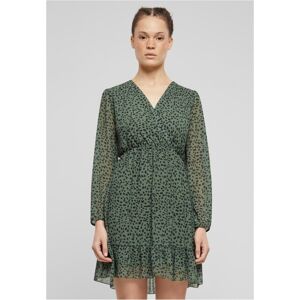 Urban Classics Cloud5ive Damen V-Neck Chiffon Kleid in Wickeloptik mit Leo Print dark green - L