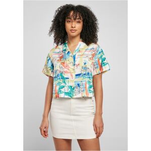 Urban Classics Ladies AOP Satin Resort Shirt softyellowvacation - XL