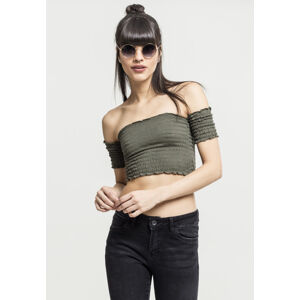 Urban Classics Ladies Cropped Cold Shoulder Smoke Top olive - XS