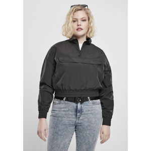Urban Classics Ladies Cropped Crinkle Nylon Pull Over Jacket black - XXL