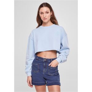 Urban Classics Ladies Cropped Flower Embroidery Terry Crewneck balticblue - 5XL