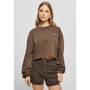 Urban Classics Ladies Cropped Small Embroidery Terry Crewneck brown - 3XL