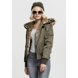 Urban Classics Ladies Imitation Fur Bomber Jacket dark olive - XS