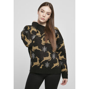 Urban Classics Ladies Oversized Christmas Sweater black/gold - XXL