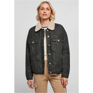 Urban Classics Ladies Oversized Sherpa Denim Jacket black washed - XXL