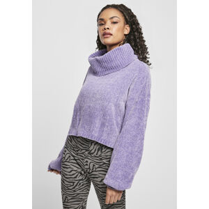 Urban Classics Ladies Short Chenille Turtleneck Sweater lavender - L