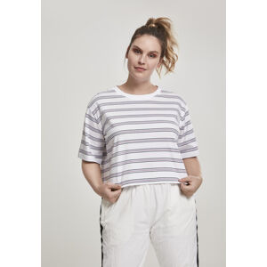 Urban Classics Ladies Short Multicolor Stripe Tee white/black/skyblue/firered - XS