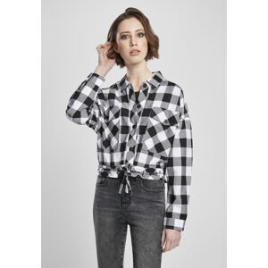 Urban Classics Ladies Short Oversized Check Shirt black/white - 5XL